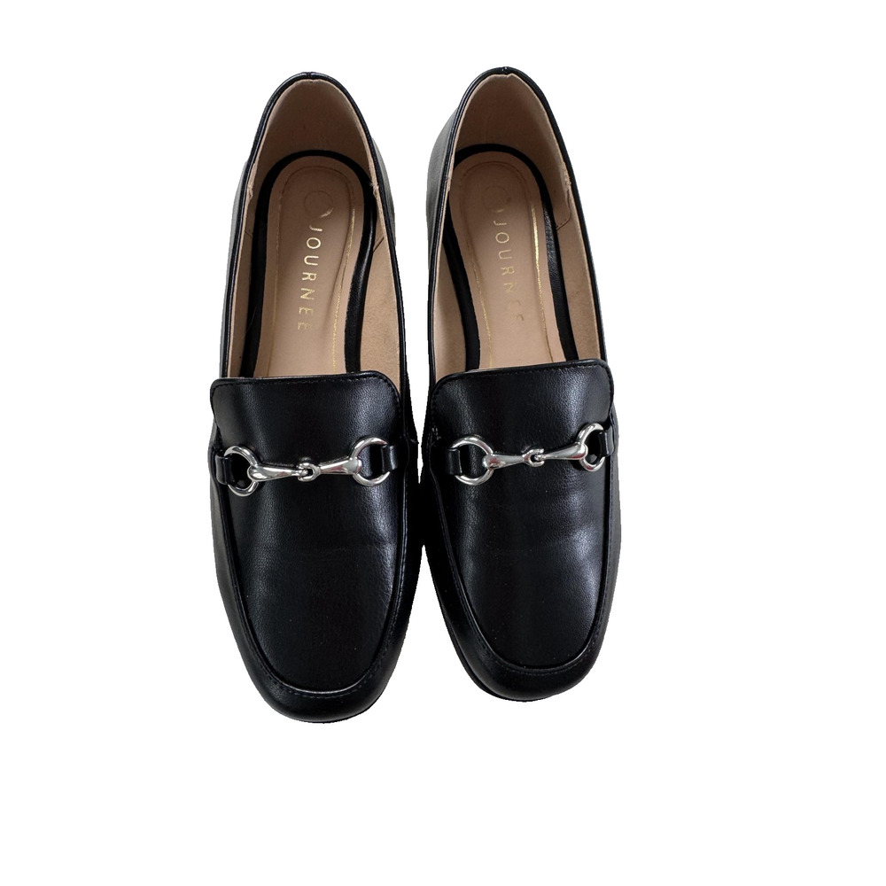 Journee Collection Lacie Shoes Womens Size 7 Black Slip On Loafers Moc Toe Bit